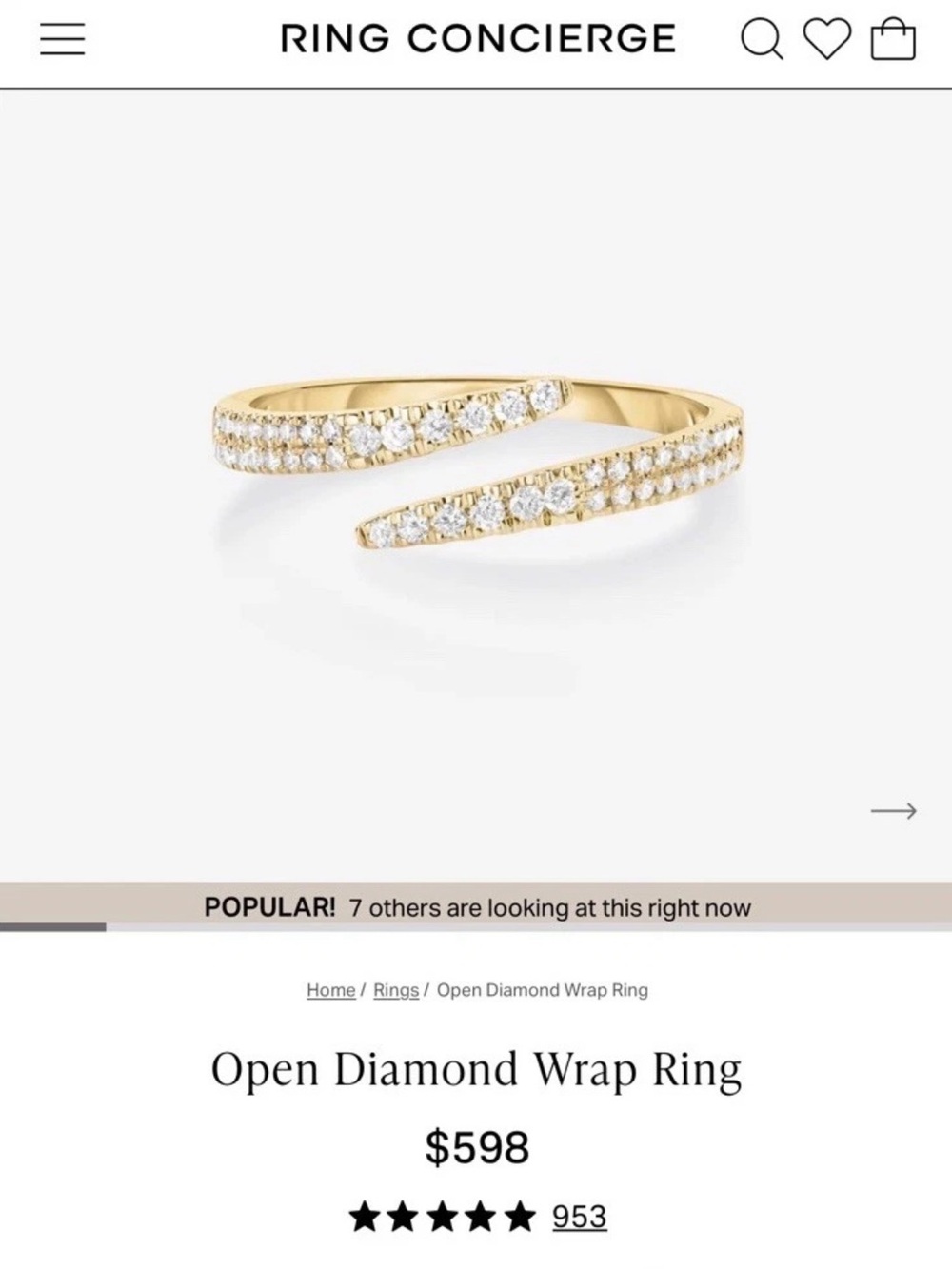 Ring Concierge Gold Diamond Wrap Ring 7.5